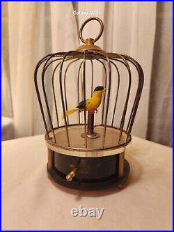 Vintage Singing Automation Bird In Brass Cage Music Box Japan Tokyo Pigeon