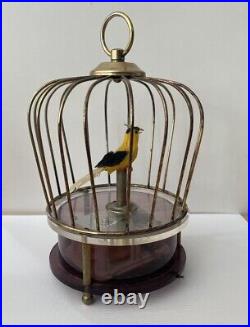 Vintage Singing Automation Bird In Brass Cage Music Box Japan Tokyo Pigeon