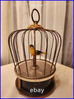 Vintage Singing Automation Bird In Brass Cage Music Box Japan Tokyo Pigeon