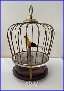 Vintage Singing Automation Bird In Brass Cage Music Box Japan Tokyo Pigeon