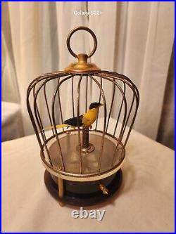 Vintage Singing Automation Bird In Brass Cage Music Box Japan Tokyo Pigeon