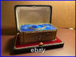Vintage Singing Bird Box Blue Gold Windup Music Box