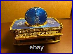 Vintage Singing Bird Box Blue Gold Windup Music Box