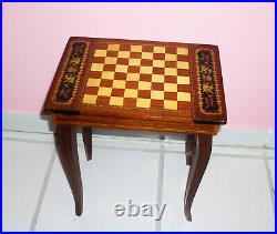 Vintage Small Wooden Musical Table From Italy CheckerBoard Top Beautiful Design