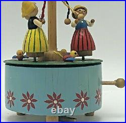 Vintage Steinbach Wooden Music Box Maypole Dancers Spin Carousel German