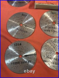 Vintage Swiss Metal Song Discs for Automatic Music Box Thorens Lot Of 10 W Box