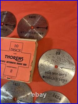 Vintage Swiss Metal Song Discs for Automatic Music Box Thorens Lot Of 10 W Box