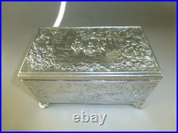 Vintage Swiss Music Box Silver Tone Metal Jewelry Play 2 Songs (Watch Video)