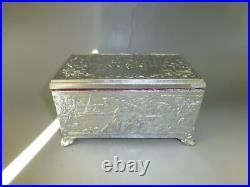 Vintage Swiss Music Box Silver Tone Metal Jewelry Play 2 Songs (Watch Video)