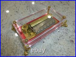 Vintage Swiss Reuge 72 Music Box Clear Acrylic Case Dolphin Legs Vintage Swiss Reuge 72 Music Box Clear Acrylic Case Dolphin Legs