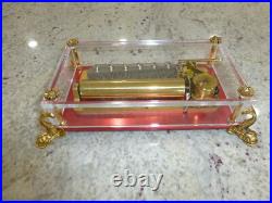 Vintage Swiss Reuge 72 Music Box Clear Acrylic Case Dolphin Legs Vintage Swiss Reuge 72 Music Box Clear Acrylic Case Dolphin Legs