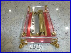 Vintage Swiss Reuge 72 Music Box Clear Acrylic Case Dolphin Legs Vintage Swiss Reuge 72 Music Box Clear Acrylic Case Dolphin Legs