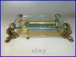 Vintage Swiss Reuge 72 Music Box, Crystal Clear Glass Case Large Dolphin Legs