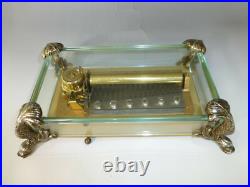 Vintage Swiss Reuge 72 Music Box, Crystal Clear Glass Case Large Dolphin Legs