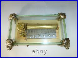 Vintage Swiss Reuge 72 Music Box, Crystal Clear Glass Case Large Dolphin Legs