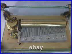 Vintage Swiss Reuge 72 Music Box, Crystal Clear Glass Case Large Dolphin Legs