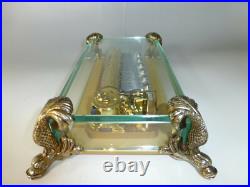 Vintage Swiss Reuge 72 Music Box, Crystal Clear Glass Case Large Dolphin Legs