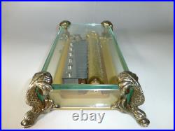 Vintage Swiss Reuge 72 Music Box, Crystal Clear Glass Case Large Dolphin Legs