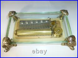 Vintage Swiss Reuge 72 Music Box, Crystal Clear Glass Case Large Dolphin Legs