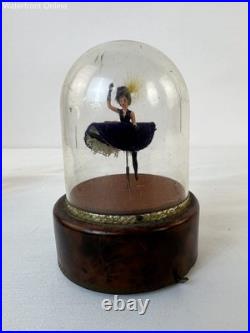 Vintage Swiss Reuge Dancing Ballerina Dome Music Box French Cancan Purple Dress