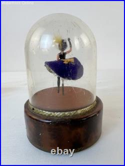 Vintage Swiss Reuge Dancing Ballerina Dome Music Box French Cancan Purple Dress