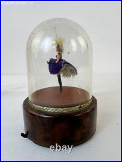 Vintage Swiss Reuge Dancing Ballerina Dome Music Box French Cancan Purple Dress