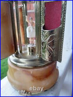 Vintage Swiss Reuge Dancing Ballerina Music Box Lipstick/Cigarette Carousel Onyx