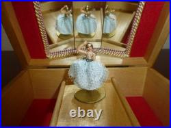 Vintage Swiss Reuge Dancing Ballerina Wooden Storage Box Music Box