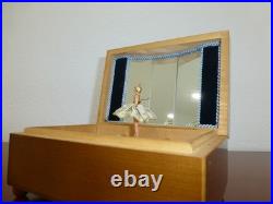 Vintage Swiss Reuge Dancing Ballerina Wooden Storage Box Music Box