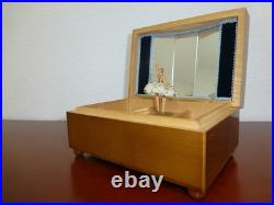 Vintage Swiss Reuge Dancing Ballerina Wooden Storage Box Music Box
