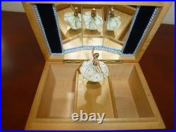 Vintage Swiss Reuge Dancing Ballerina Wooden Storage Box Music Box