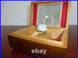 Vintage Swiss Reuge Dancing Ballerina Wooden Storage Box Music Box