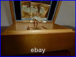 Vintage Swiss Reuge Dancing Ballerina Wooden Storage Box Music Box