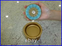 Vintage Swiss Reuge Guilloche Enamel Music Box Musical Powder Gold Tone Case