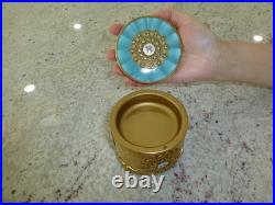 Vintage Swiss Reuge Guilloche Enamel Music Box Musical Powder Gold Tone Case