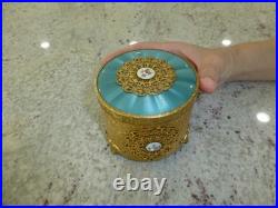 Vintage Swiss Reuge Guilloche Enamel Music Box Musical Powder Gold Tone Case