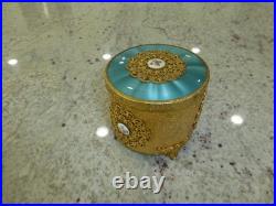 Vintage Swiss Reuge Guilloche Enamel Music Box Musical Powder Gold Tone Case