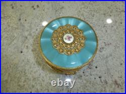 Vintage Swiss Reuge Guilloche Enamel Music Box Musical Powder Gold Tone Case