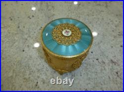 Vintage Swiss Reuge Guilloche Enamel Music Box Musical Powder Gold Tone Case