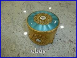 Vintage Swiss Reuge Guilloche Enamel Music Box Musical Powder Gold Tone Case