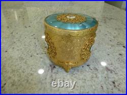 Vintage Swiss Reuge Guilloche Enamel Music Box Musical Powder Gold Tone Case