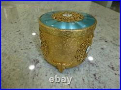 Vintage Swiss Reuge Guilloche Enamel Music Box Musical Powder Gold Tone Case
