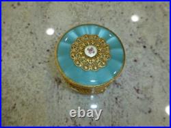 Vintage Swiss Reuge Guilloche Enamel Music Box Musical Powder Gold Tone Case