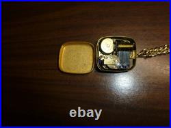 Vintage Swiss Reuge Miniature Music Box Pendant Gold Tone Case & Chain