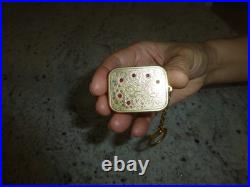 Vintage Swiss Reuge Miniature music box pendant, Key Chain, Ruby Stones Front