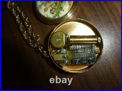 Vintage Swiss Reuge Music Box Pendant Necklace Plays Good Morning Song