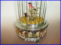 Vintage Swiss Reuge Singing Bird Cage Capodimonte Porcelain Sterling Silver Cage