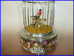 Vintage Swiss Reuge Singing Bird Cage Capodimonte Porcelain Sterling Silver Cage