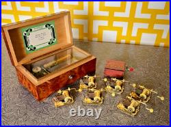 Vintage Swiss Thorens 6 Song Music Box 7 Miniature Hand Crank Brass Switzerland