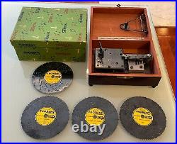 Vintage THORENS Switzerland Disc Mechanical Music Box w 4 Disc + Original Box